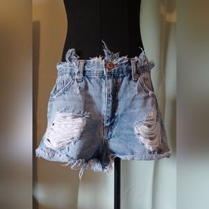 A Forever 21 Distressed Blue Denim Shorts